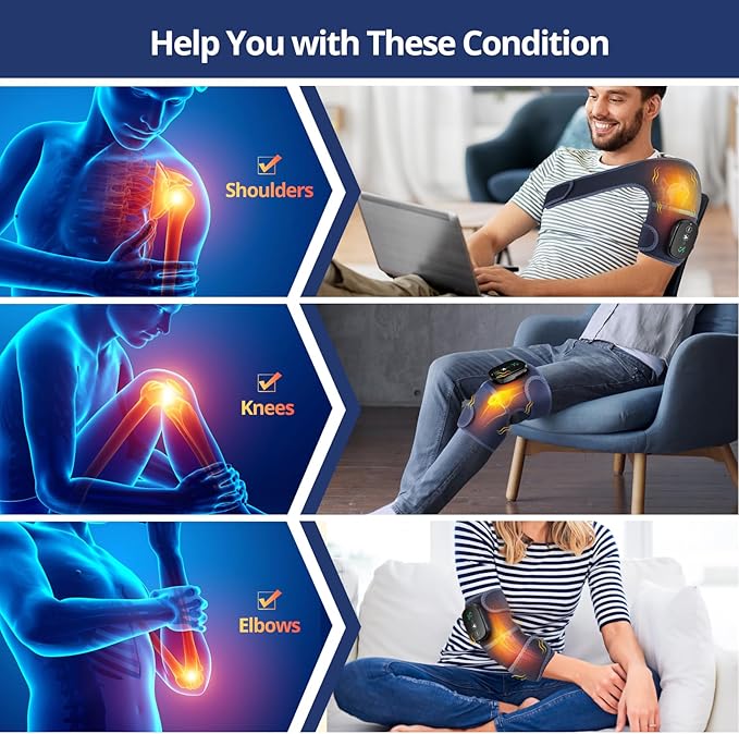 MOAJAZA Cordless Knee Massager with Heat and Vibration, Heating Pad for Knee Shoulder Elbow, Heated Knee Brace for Arthritis (Pack of 1 Blue) - Bloomnest