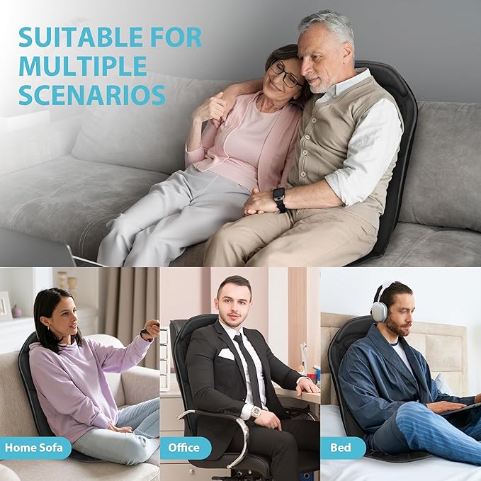 Back Massager with Heat - Massage Chair Pad Mat with 8 Vibrating Motors, Work from Home Essentials, Christmas Birthday Gifts for Husband Him Men, Massage Seat Cushion for Home Office Use - Bloomnest
