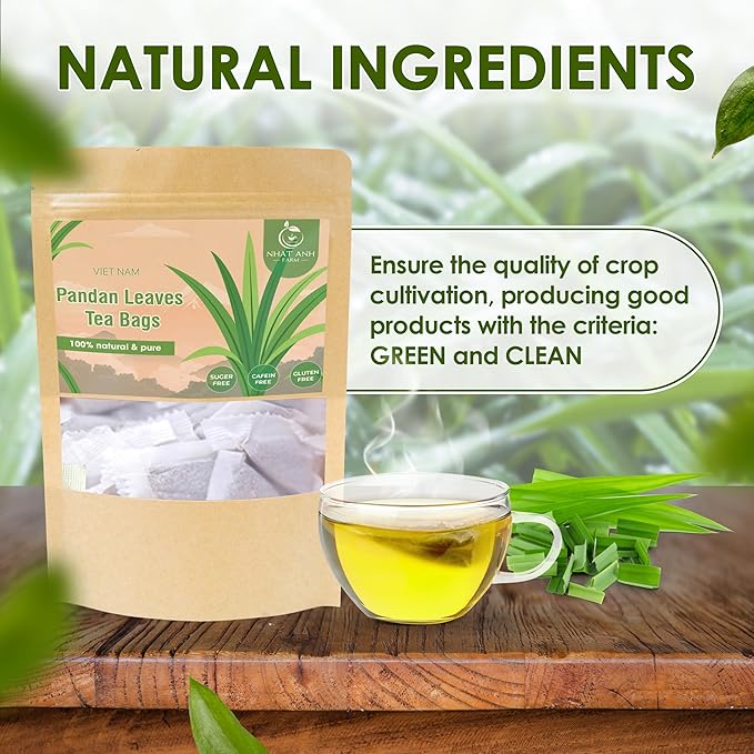 NHAT ANH FARM - Premium Pandan Leaves Tea Bags, 40 Pandan Leaves Tea Bags, 100% Natural Dried Pandan Leaves, Naturally Sweet Herbal Tea, Sugar-Free, Caffeine-Free, No Additives - Bloomnest