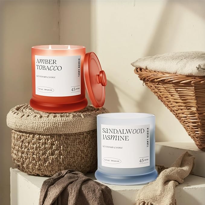 Hidden Label Amber Tobacco Fall Candles | 2 Wick Large Candles for Home Scented 13oz 75Hour Long Lasting Slow Burning | Aromatherapy Candle for Home Decor, Stress Relief & Relaxation - Bloomnest