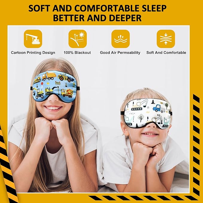 2 Pcs Sleep Mask,Construction Vehicles Masks with Adjustable Buckle for Sleeping,Soft Eye Masks for Sleep,Blackout Sleep Mask for Kids Teens Home Travel Party Game Eye Cover Blindfold - Bloomnest