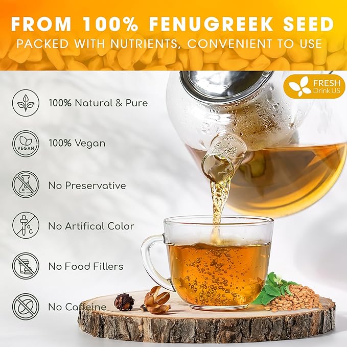 FreshDrinkUS, Premium 15 Tea Bags Fenugreek, 100% Natural & Pure from Fenugreek. Fenugreek Herbal Tea. Made with Natural Material Tea Bags. No Sugar, No Caffeine, No Gluten, Vegan. - Bloomnest