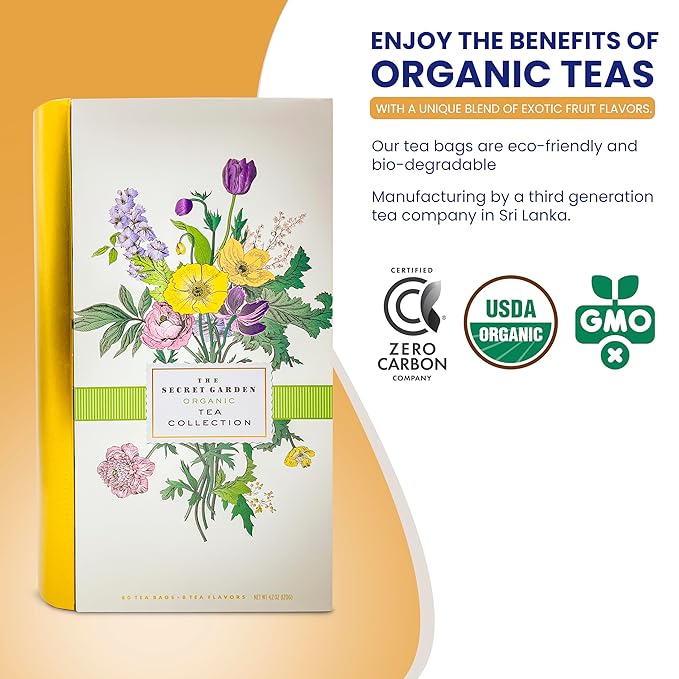 Premium Organic Tea Bag 80 Pack Sampler Designer Tin Book Gift Set 10 Per Flavor Assorted Variety Exotic Fruit Herbal Black And Green Teas Individually Wrapped (8 Flavors) - Bloomnest