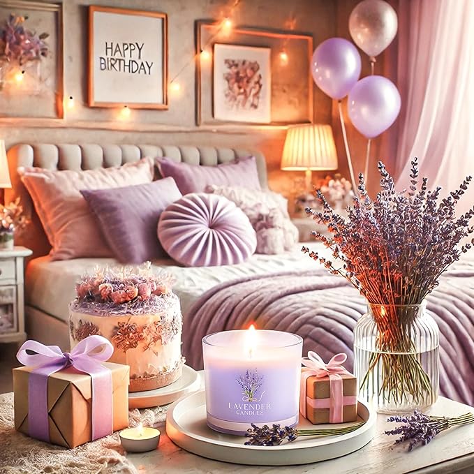 Lavender Candle, Scented Candles Gift Set for Stress Relief, 3 Votive Candles for Women and Men, Birthday Candle Gifts for Women, Christmas Candles for Women (Purple, 7 oz) - Bloomnest