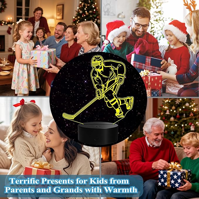 Hockey Night Light, Ice Hockey Gifts, 3D Illusion Lamp with Remote Control, 16 RGB Colors, 4 Flashing Modes, Timer, Dimmable, Kids Room Hockey Decoration Gifts for Holiday Birthday Christmas - Bloomnest