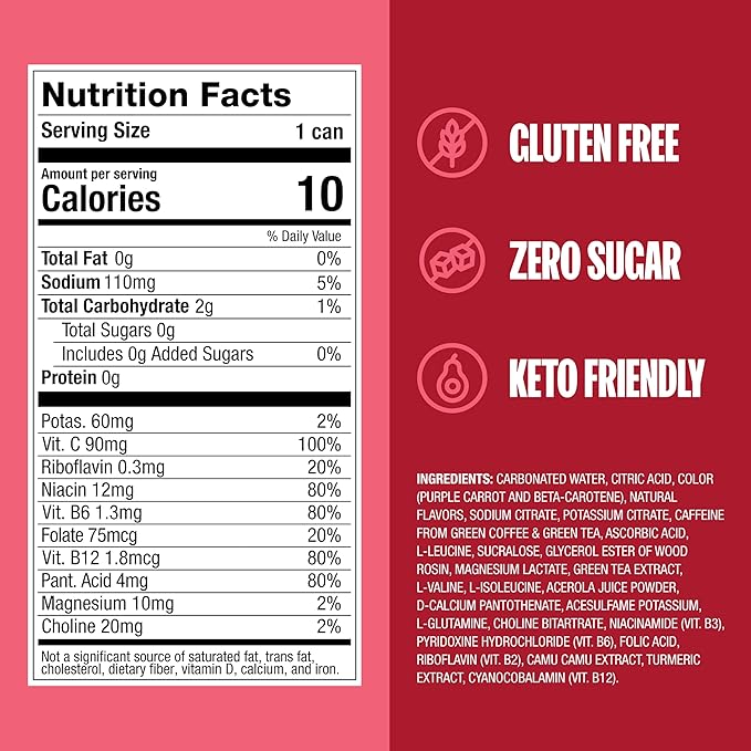 ZOA Zero Sugar Energy Drinks, Cherry Limeade - Sugar Free with Electrolytes, Healthy Vitamin C, Amino Acids, Essential B-Vitamins, and Caffeine from Green Tea - 12 Fl Oz (12-Pack) - Bloomnest