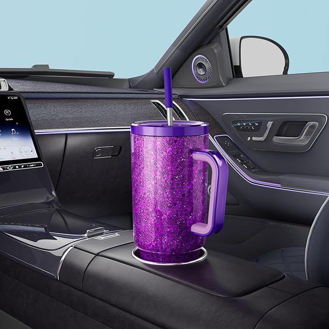 Meoky Tumbler with Handle and Straw for Women: 40 oz Stainless Steel Insulated Tumbler with Lid and Straw 100% Leakproof for Car Travel Home - Fashion Enthusiasts, Lavender - Bloomnest