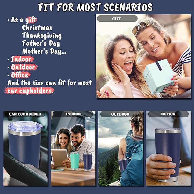 20 oz Tumbler with lid Double Wall Vacuum Insulated Tumblers Stainless Steel Coffee Mug Travel Coffee Tumbler Powder Coated Tumbler Cup Keep Hot&Cold - (Navy 12 Pack) - Bloomnest