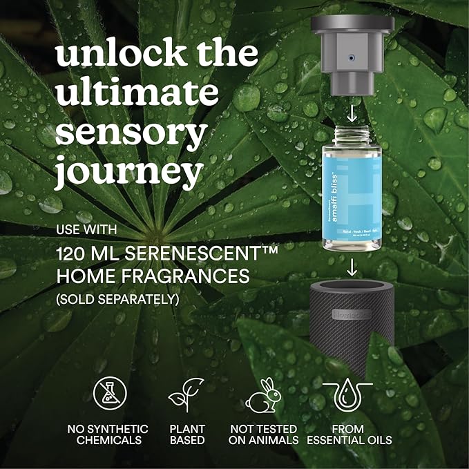 Homedics SereneScent Fabric Rechargeable Waterless Diffuser, Use with Homedics SereneScent Oil 120ml (Sold Separately) Cordless Aromatherapy, Adjustable Mist & Timer, 6 Calming Lights, Black - Bloomnest