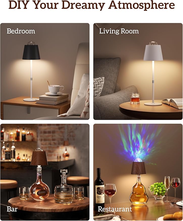 Joyzy Table Lamp Projector Lighting, Wireless Wine Bottle Lamps Rechargeable Lights Water Wave Ripple Projection Liquor Bottle Decoration Light Ambient for Bar - Bloomnest