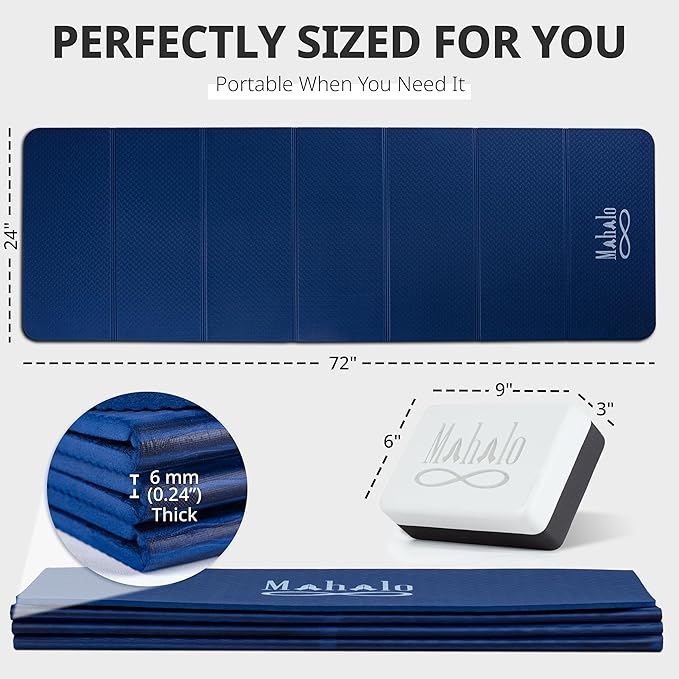 Foldable Yoga Mat + Carry Bag, 6mm 7-fold Workout Mat, Easy to Store, Anti-Slip Folding Exercise Mat for Yoga, Pilates, Home Workouts, and Floor Exercises - Bloomnest
