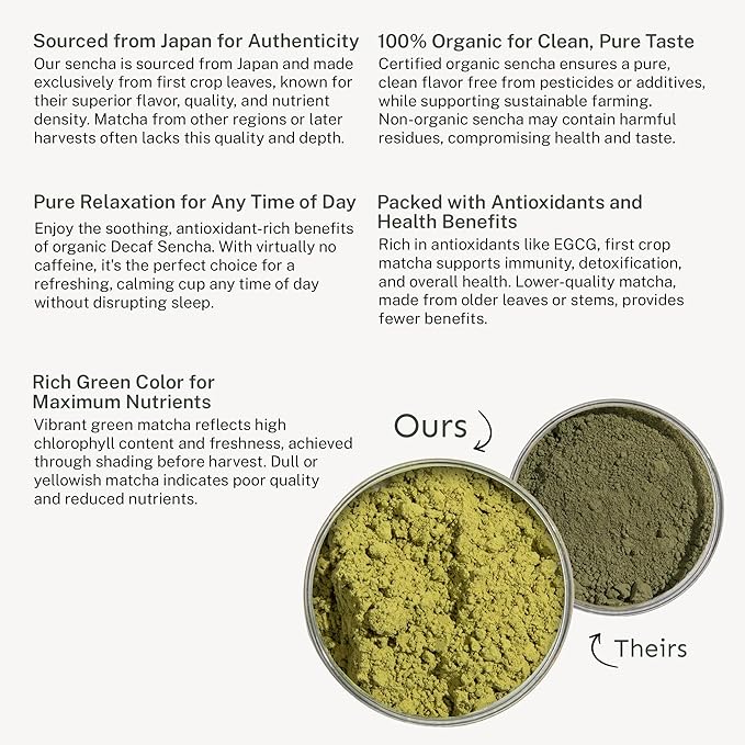 Yu Tea Decaf Organic Sencha Green Tea Powder, 100 Servings | Rich in Antioxidants, EGCG, & L-Theanine | Pure Japanese First Harvest Leaf | Caffeine-Free & Unsweetened | Resealable Pouch, 2.65 oz - Bloomnest