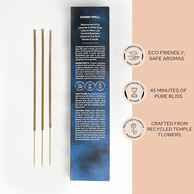 Carnatia Starry Spell Incense Sticks – Set of 6 Mystical Scents, 120 Premium Sticks for Creativity, Focus, Manifestation & Meditation | Natural, Slow-Burning for Spiritual Rituals & Self-Care!