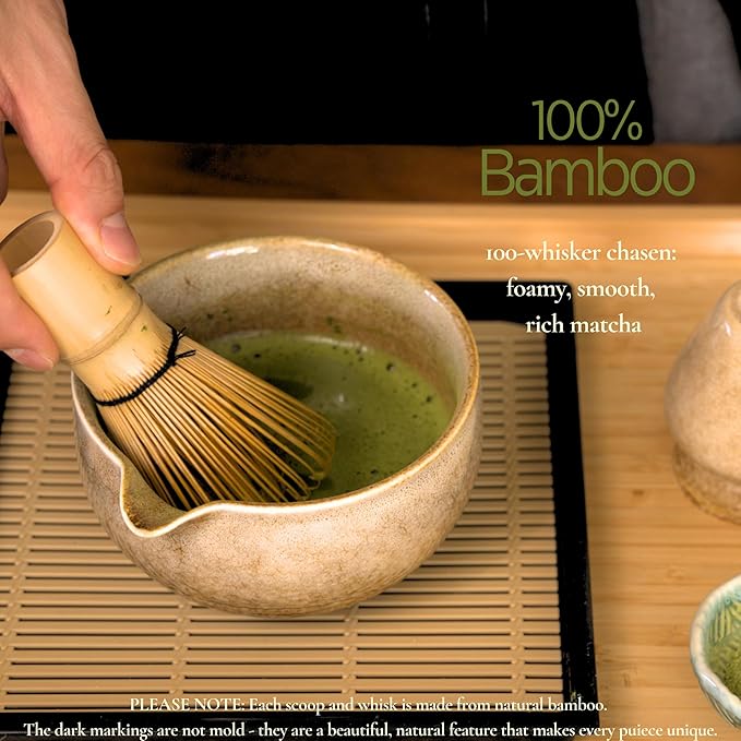 Matcha Whisk Set, Matcha Set, Handcrafted Bamboo Chasen & Ceramic Bowl Matcha Kit, 5 Pcs Matcha Set Whisk and Bowl with Stainless Steel Sifter, Bamboo Scoop & Holder for Matcha Tea Ceremony,Taupe - Bloomnest