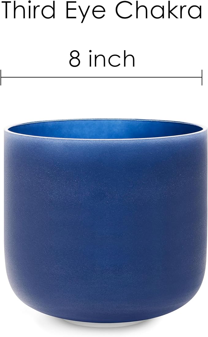 TOPFUND 440 hz Indigo A Note Crystal Singing Bowl Third Eye Chakra 8 inch with Heavy Duty Carrying Case and Suede Mallet