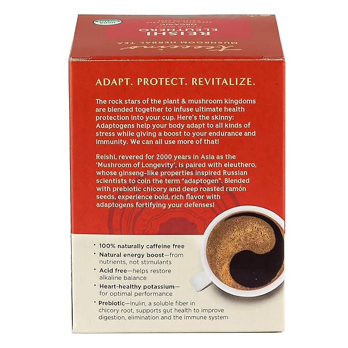 Teeccino Reishi Eleuthero Tea - French Roast - Organic Mushroom Adaptogenic Herbal Tea, 3x More Herbs than Regular Tea Bags, Caffeine Free, Chicory Prebiotic - 10 Tea Bags - Bloomnest