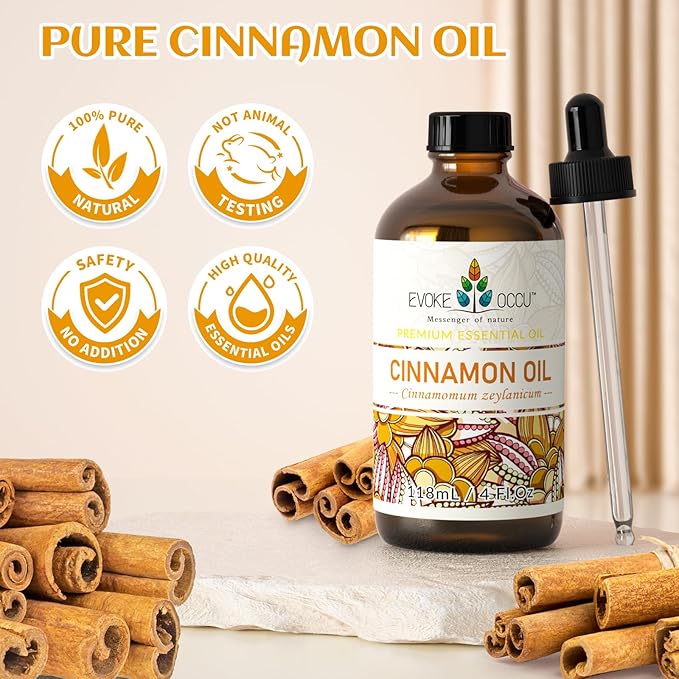 EVOKE OCCU Cinnamon Essential Oil - Warm Fall Scent for Diffuser, Spray, Soap, Candles, Hair & Skin Care - 4 Fl Oz - Bloomnest