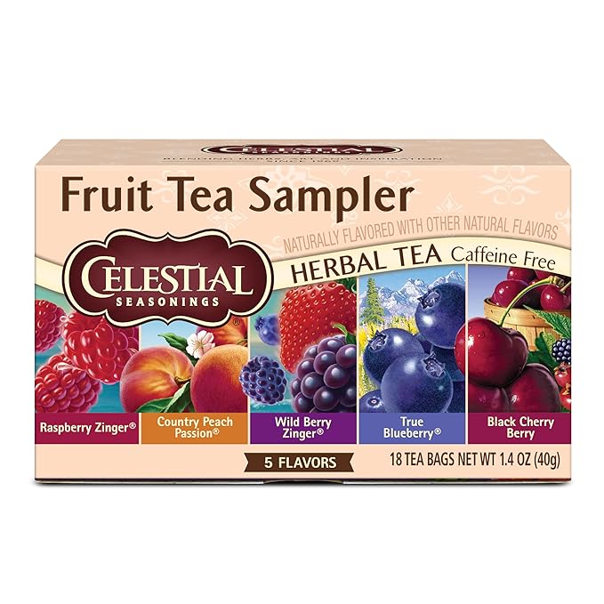 Celestial Seasonings Fruit Tea Sampler Herbal Tea Variety Pack, Caffeine Free, 18 Tea Bags Per Box - Bloomnest