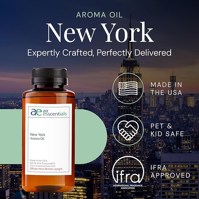 New York Aroma Oil, Essential Oils Blend for Diffusers & Scent Machines, Elegant Cedarwood & Spicy Clove, Aromatherapy, Cold Air Diffuser Compatible, 300 mL - Bloomnest