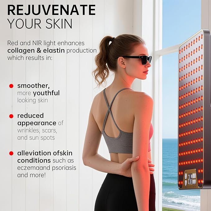 Red Light Therapy Panel for Face & Body, 138 LEDs High Power Light with Adjustable Stand, 630/660/810/850nm Near Infrared Light Therapy Lamp, Rechargeable Portable Device with Timer Bloomnest