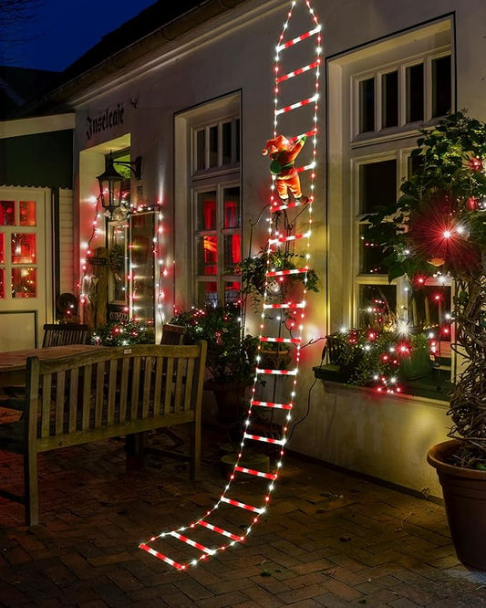 Toodour LED Christmas Lights - 10ft Christmas Decorative Ladder Lights with Santa Claus, Xmas Decorations Light for Indoor Outdoor, Window, Garden, Home, Wall, Xmas Tree Decor - White & Red - Bloomnest