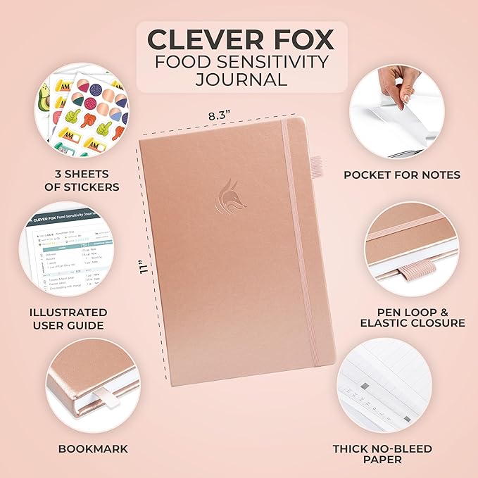 Clever Fox Food Sensitivity Journal Large – Daily Intolerance & Symptom Log for IBS, Diabetic, Low Fodmap, Elimination Diet – Health Tracker, 8.3x11” (Rose Gold) - Bloomnest