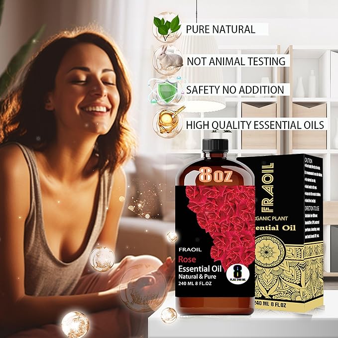 Rose Essential Oil, Rose Oil 8 Fl Oz 240ML for Diffuser Humidifier Yoga Cleaning DIY Candle Soap Making Perfume Gift for Women Essential Oils - Bloomnest