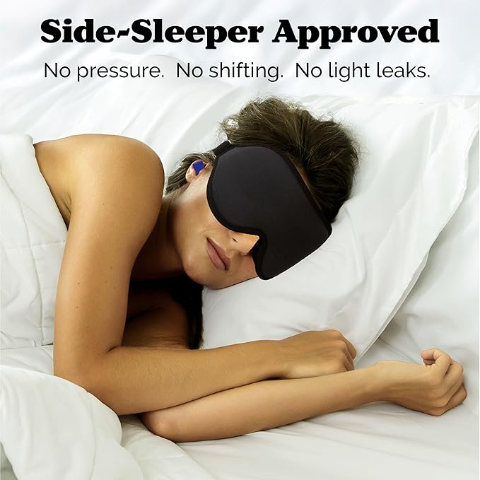 Complete Light Blocking 3D Sleep Mask – Blackout Eye Mask for Sleeping, Lash Extensions & Side Sleepers – Pressure-Free Comfort with Adjustable Strap, Travel Bag & Earplugs - Bloomnest