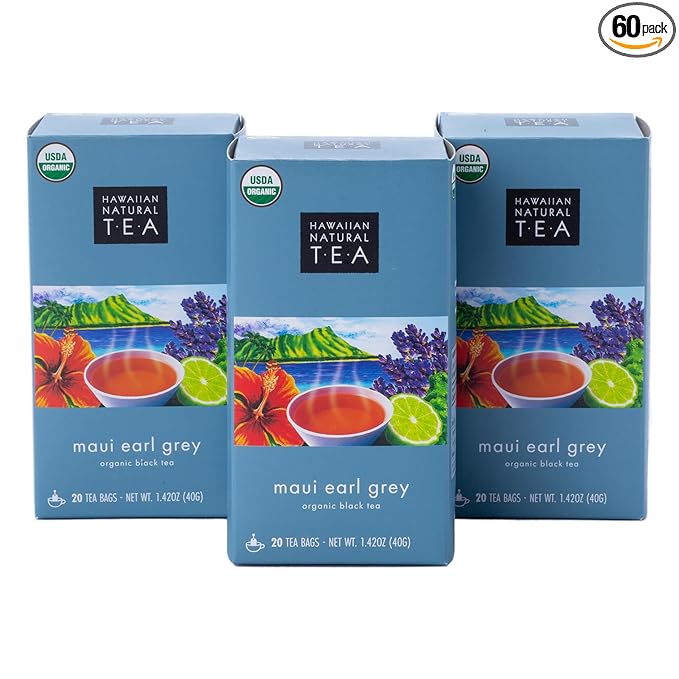 Hawaiian Natural Tea Organic Maui Lavender Earl Grey Tea Bags - Premium Black Tea - Antioxidant Rich - 60 Tea Bags - Bloomnest