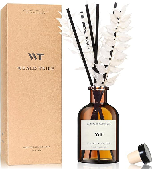 WEALD TRIBE Reed Diffuser Set for Bathroom Air Fresheners, Oil Diffuser Sticks | White Tea Scent 4.0 fl oz Home Fragrance with Sticks Defusers | House Bedroom Office Shelf Decor - Bloomnest