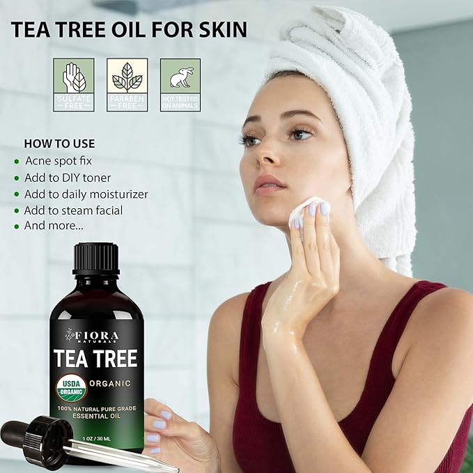 Tea Tree Oil – 100% Pure Organic Tea Tree Essential Oil for Skin, Face, Hair, Scalp, Nails, and Toenail – Therapeutic Grade Tree Tea Oil for Acne & Hair Growth – 1 fl oz - by Fiora Naturals - Bloomnest