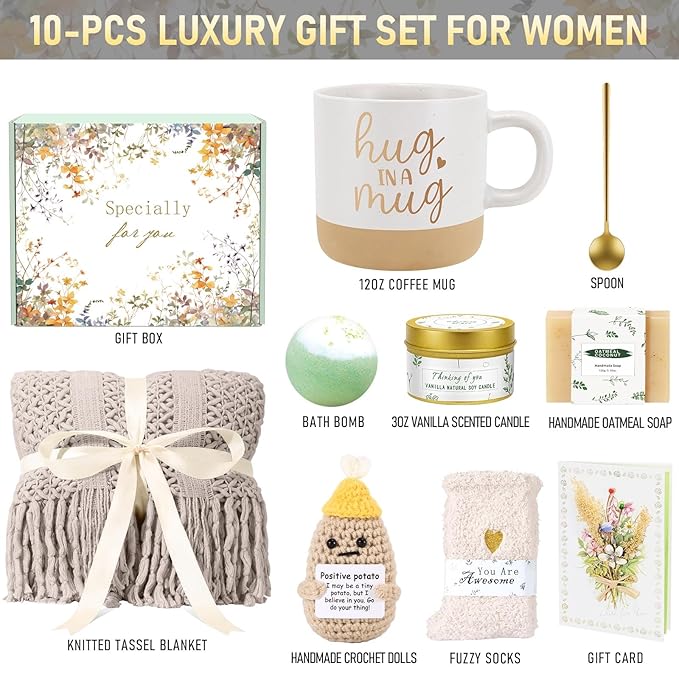 Valentines Day Gifts for Her Mom Friend Sister, Birthday Gifts for Women Self Care Spa Gift Baskets for Women, Get Well Soon Gift Baskets Thinking of You Relaxation Stress Relief Care Package