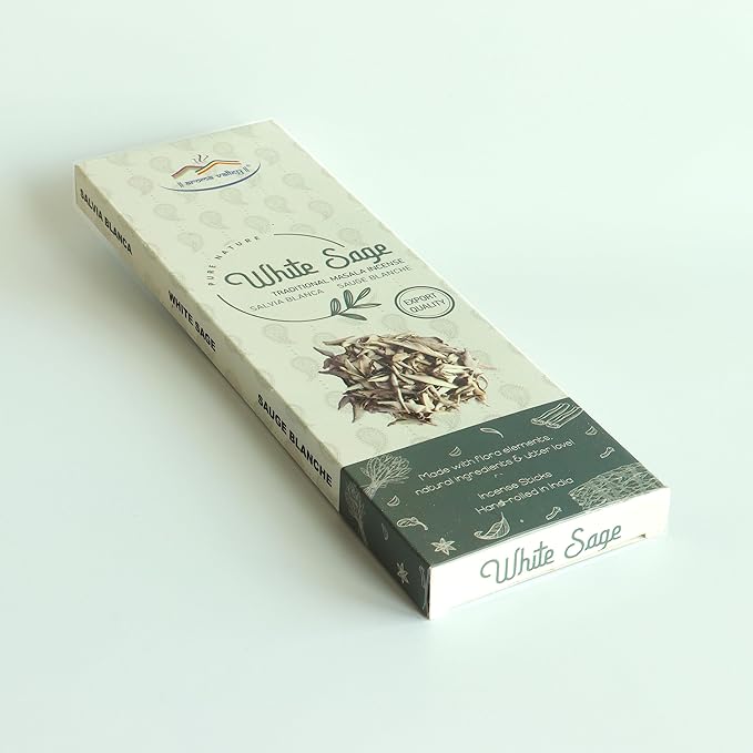 White Sage Incense Sticks - Traditional Handcrafted Masala Incense - 40 to 50 Sticks Approx. AromaValley