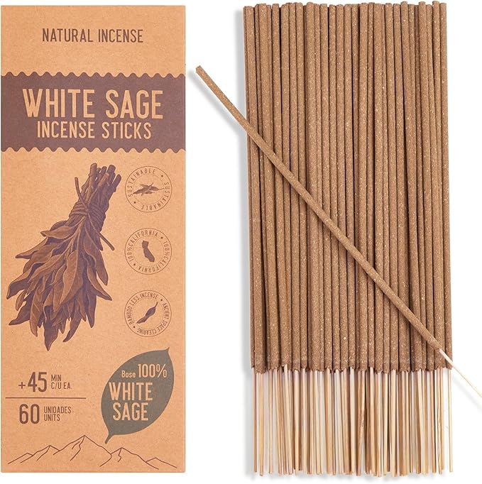 White Sage Incense Sticks - Total 60 Insence-Sticks - Smudging Incense for Positive Energy & Spiritual Cleansing