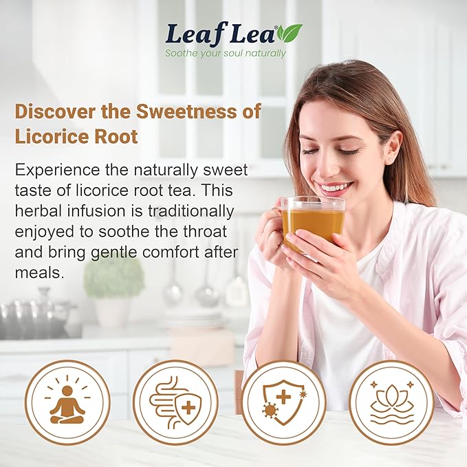 LeafLea 40 Premium Licorice Root Tea Bags, 100% Pure Licorice Spice Tea, Herbal Infusion to Digestive Comfort & Promote Respiratory Health, Te De Regaliz, Caffeine-Free, Sugar-Free, Soothing Flavor - Bloomnest