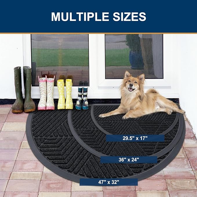 Smiry Half Circle Front Door Mat Outside Entrance, Heavy Duty Sturdy Natural Rubber Doormat, Trap Dirt and Moisture, Low Profile Mats for Indoor Outdoor Entry, Irregular Triangle (29.5x17, Black) - Bloomnest
