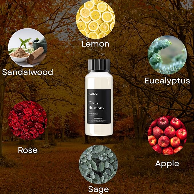 Scentia Citrus Harmony Essential Oil Blend – 120ml Premium Aromatherapy Diffuser Oil with Bright Notes of Lemon, Eucalyptus, Sage & Musk | Perfect for Home, Candles, Soaps & DIY Scentia