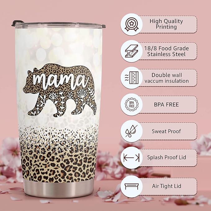 Macorner Mothers Day, Birthday Gifts for Mom Nana From Daughter Son - Christmas Gifts For Women Grandma - Stainless Steel Bear Tumbler 20oz - Bloomnest