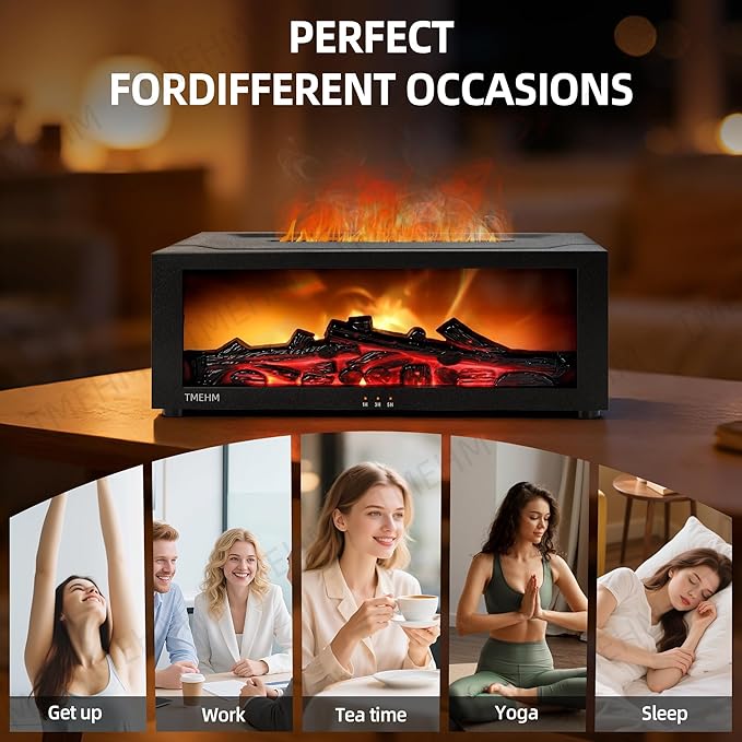 Fireplace Flame Air Diffuser Humidifier,7 Colors Aromatherapy Essential Oil Diffuser,Ultrasonic Aroma Humidifier with Timer for Home,Bedroom,Office,Yoga (Black, L) - Bloomnest
