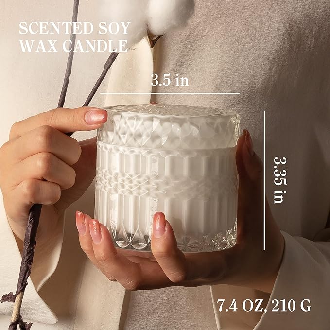 Fresh Cotton Scented Candle, Crackling Wood Wick Candles for Home Scented, 7.4oz Natural Soy Wax, Aromatherapy Candle Gifts for Women on Valentines Day Birthday Mothers Day - Bloomnest