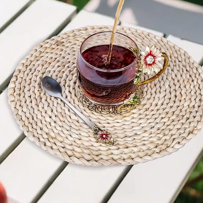 Flower Tea Cup,Butterfly Daisy Glass Fancy Coffee Mug with Spoon,Gift Box for Her Mom Wife Grandma Girls Friends Valentines Christmas Birthday Present Idea for Juice,Hot/Cold Drinks Use (purple-A) - Bloomnest