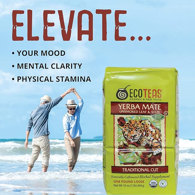ECOTEAS Organic Yerba Mate Loose Leaf Tea – Unsmoked Detox Herbal Tea for Natural Energy – Coffee Alternative - Kosher, Non-GMO, Gluten-Free - Traditional Cut, 1 lb (Pack of 1) - Bloomnest
