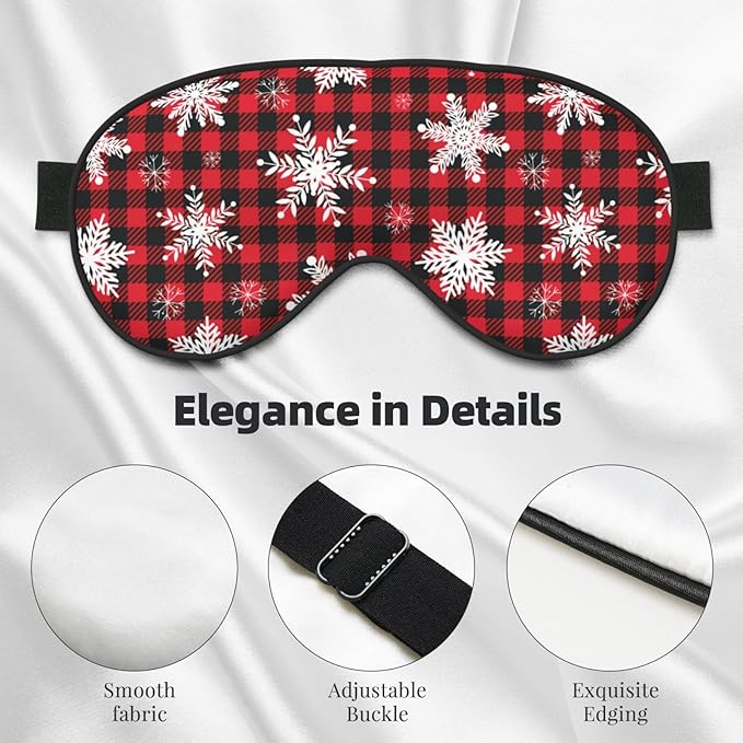 Christmas Sleeping Eye Mask Snowflakes on Buffalo Plaid Eye Mask for Sleeping Soft Comfort Eye Shade Blackout Eye Cover for Deep Rest Travel Nap Meditation - Bloomnest