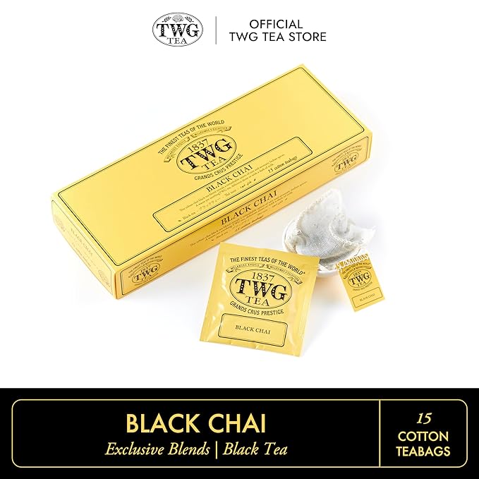 TWG Tea | Black Chai | Black Tea | Aromatic Indian Spices | 15 Hand Sewn Cotton Teabags | Gift Set - Bloomnest