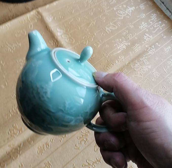 Handcrafted Longquan Celadon Teapot 240ml - Chinese Ceramic Kung Fu Teapot with Jade Glaze Landscape Art, Ideal for Oolong & Pu'er Tea