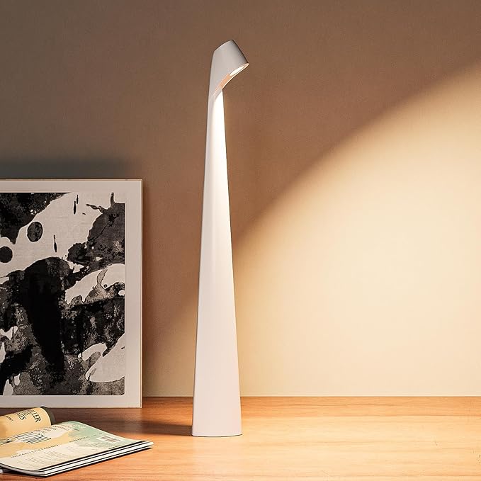 Portable Cordless LED Desk Lamp, Rechargeable Wireless Table Lamp, 3-Level Brightness, Patio & Bedside Night Light, Dining Room Ambient Reading Light (White) - Bloomnest