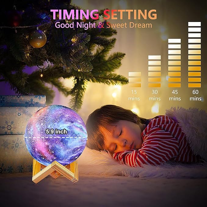 Moon Lamp Kids Night Light Galaxy Lamp - 16 Colors Moon Light with Wood Stand Remote & Touch Control USB Rechargeable Gift for Girls Lover Birthday - 5.9 inch - Bloomnest