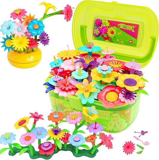 VERTOY Flower Garden Building Toy Set for 3, 4, 5, 6 Year Old Girls, STEM Educational Activity Games and Girls Birthday Gift for Age 3+ yr Toddlers and Kids, 143 pcs - Bloomnest