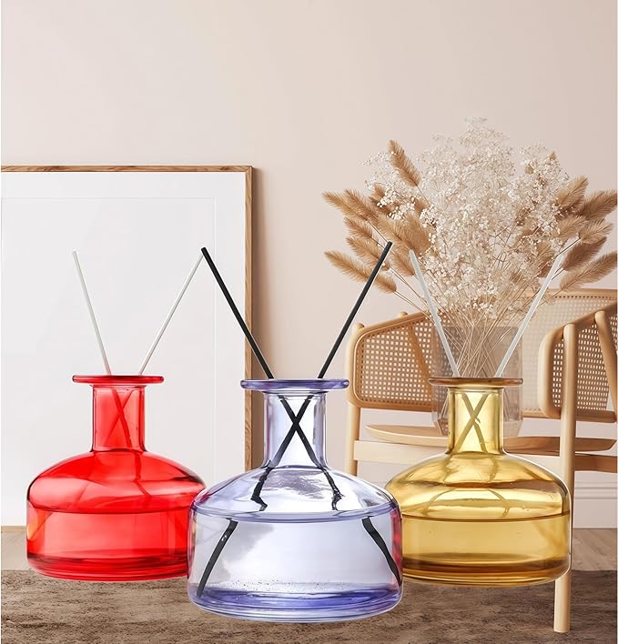 Amber Empty Glass Reed Diffuser Bottles,300ml Refillable Diffuser Bottle for Essential Oils,Aromatherapy Container for DIY Replacement Diffuser,Fragrance Decoration,Crafts Decor,Small Flower Vase