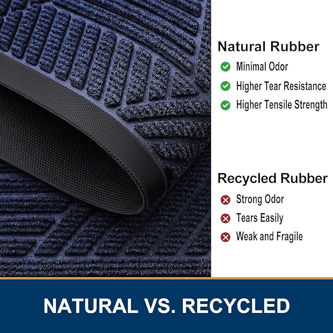 Smiry Half Circle Front Door Mat Outside Entrance, Heavy Duty Sturdy Natural Rubber Doormat, Trap Dirt and Moisture, Low Profile Mats for Indoor Outdoor Entry, Irregular Triangle (47x32, Navy Blue) - Bloomnest